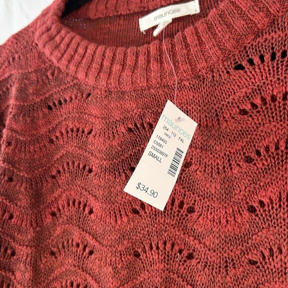 New Maurices Sweater Small Solid Red Knit Long Sleeve Crew Neck 100% Cotton - Picture 4 of 8